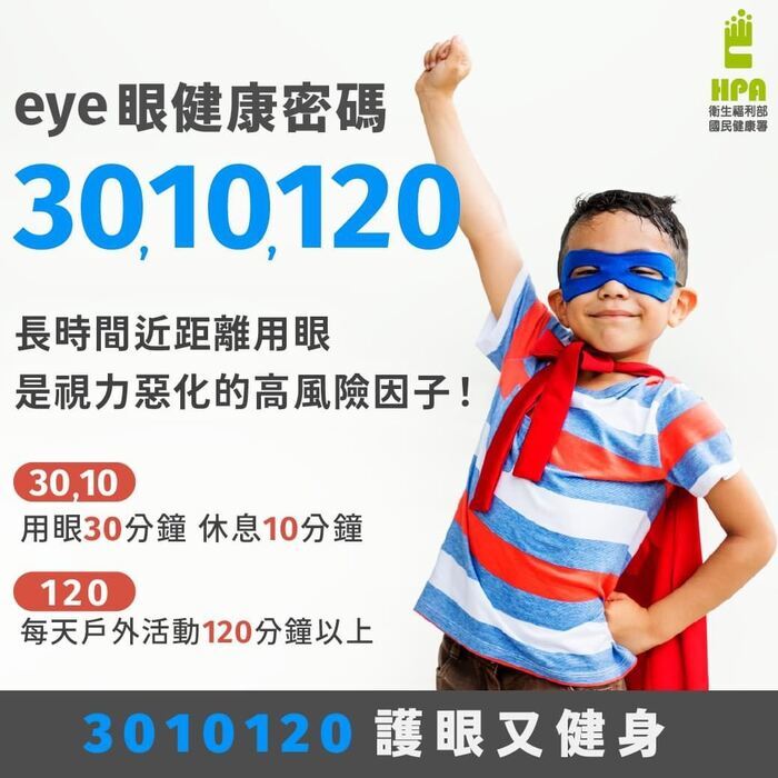 視力保健-「eye眼健康密碼3010120」宣導圖片